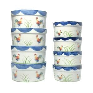 BIA Cordon Bleu, Blanc de Table “Rooster” 8 Porcelain Baking Ramekin Bowls